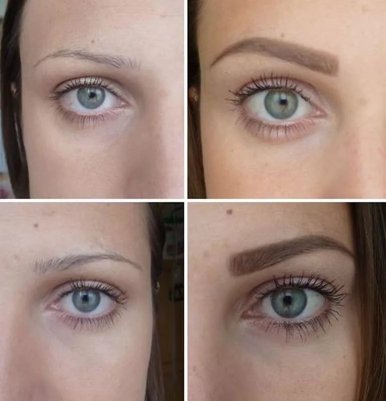 Брови перманентный макияж напыление для блондинок фото до и после